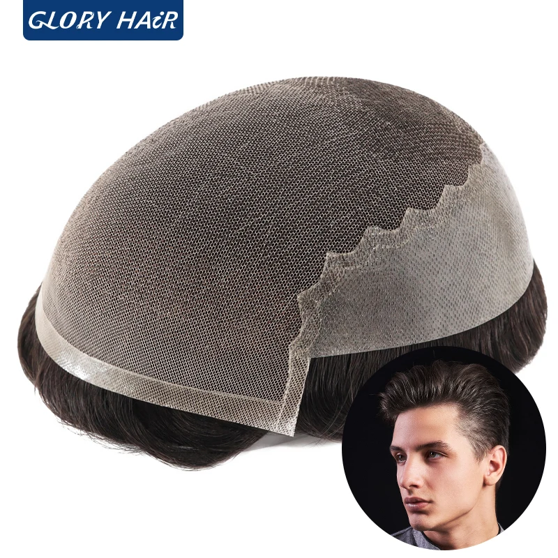 Gloryhair Dura Q6 Men kapilarna proteza do włosów tupecik dla mężczyzn peruka tupecik dla mężczyzn koronkowa peruka na przód z Pu męskiego systemu