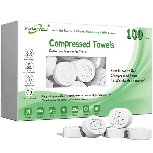 

Compressed Towel Tablets 100 Count, Disposable Biodegradable Face Cloths, Portable Mini Washcloths for Travel, Gym, Home