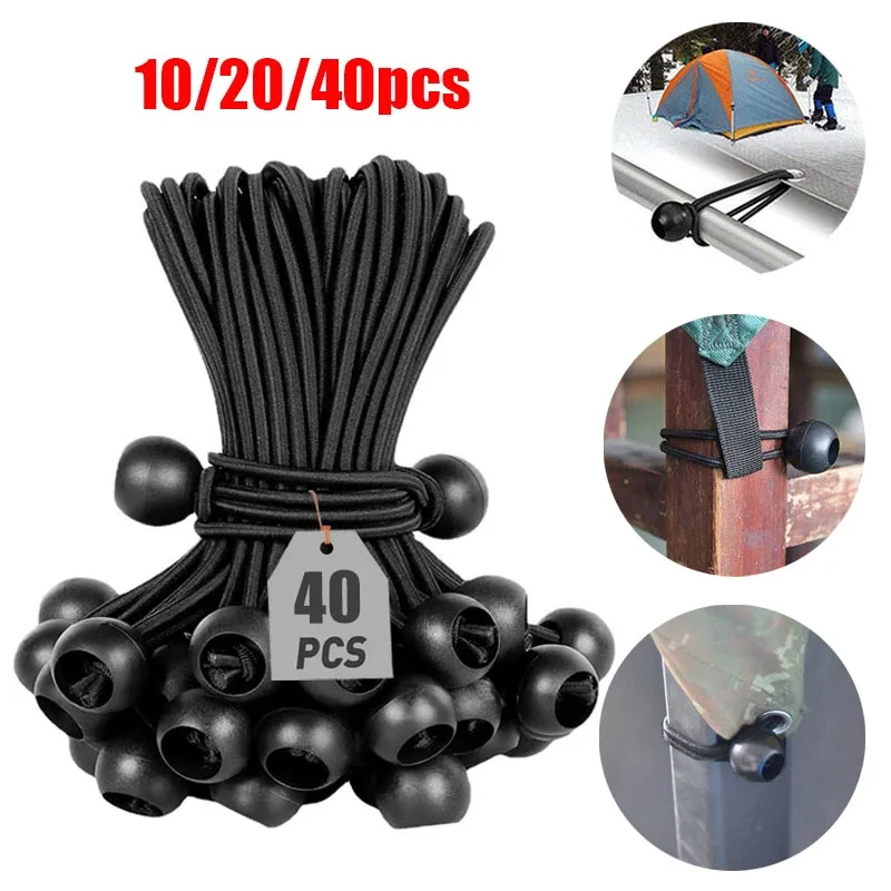 10/20/40pc Bungee Ball Tarps Canvas Tarpaulin Flagpole Ties Cord Ends Elastic Rope Lace Fixed Boat Pole Camping Tent Accessories