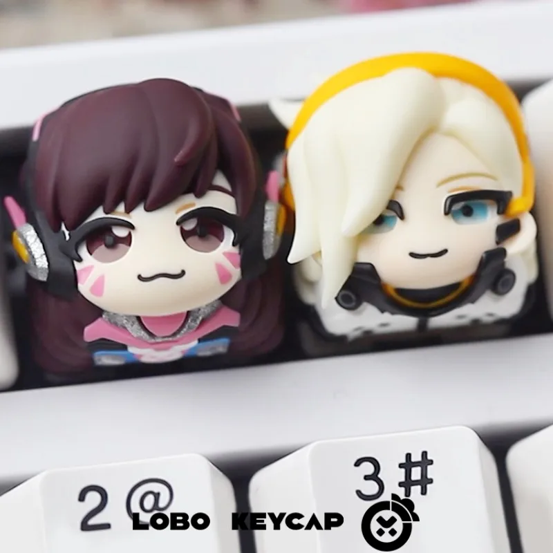OW Kiriko & D.Va Resin Artisan Keycaps DIY Custom Cute Keycaps Mechanical Keyboard PC Gaming Accessories Cartoon Gift Collection