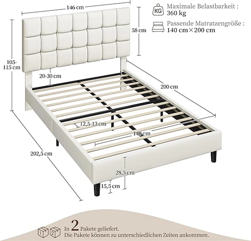 Yaheetech Upholstery bed 160x200 cm Double Bed with Height Adjustable Headboard, Stable bed frame fabric bed with slatted frame, Gep