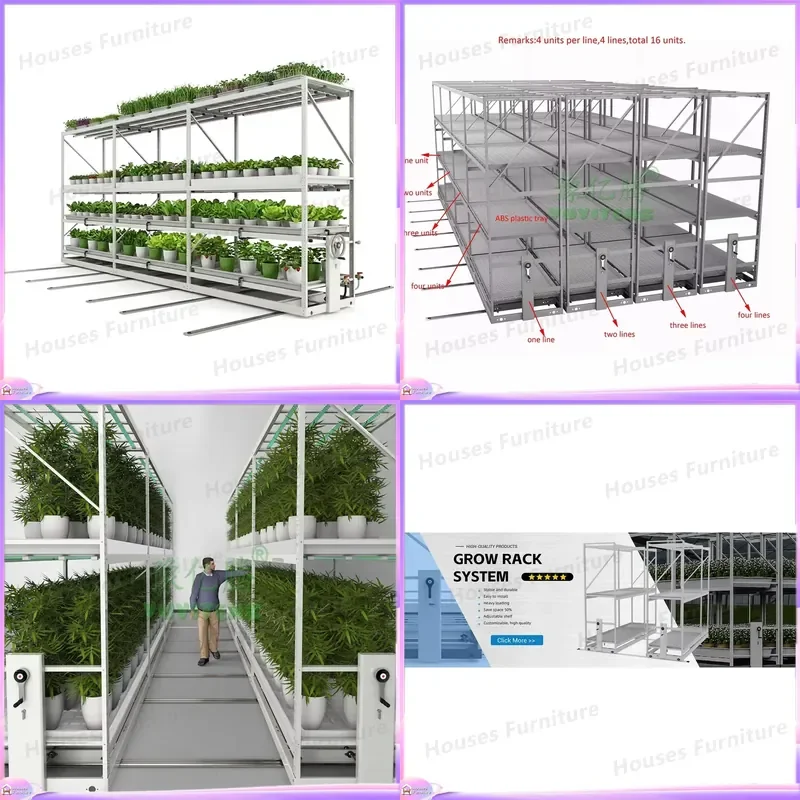 Mobile Rolling Rack for Hydroponics Greenhouse Agriculture Low Cost Grain Storage Shelf Plant Growing System Heavy Duty Metal
