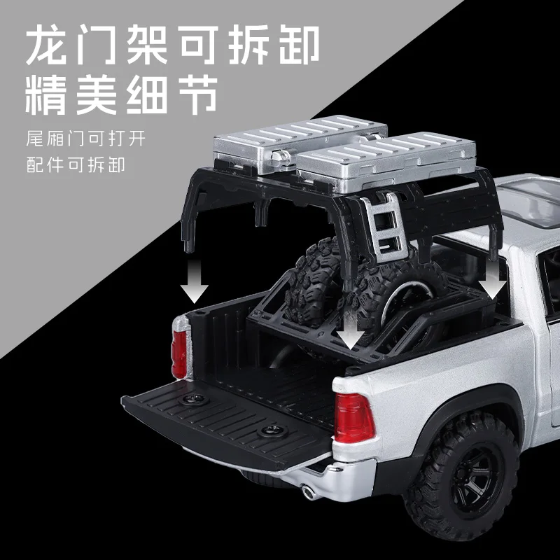 1:32 Ram 1500 TRX Mammoth Pickup Truck Toy Car Miniature Diecast Off Road Vehicle Model Pull Back Sound Light Collection Gift view 6