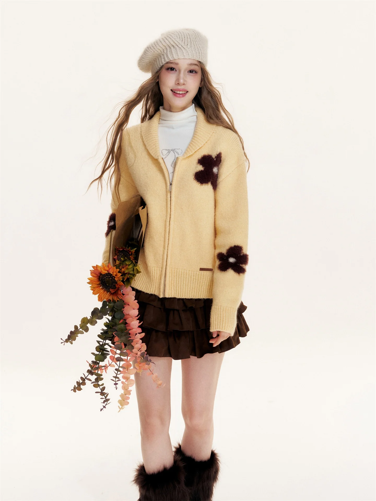 

Мягкий пушистый кардиган 6DEWS с текстурой сыра, на молнии, вязаный, свободного кроя, женский, с длинными рукавами, осенний, модный, женская вязаная одежда