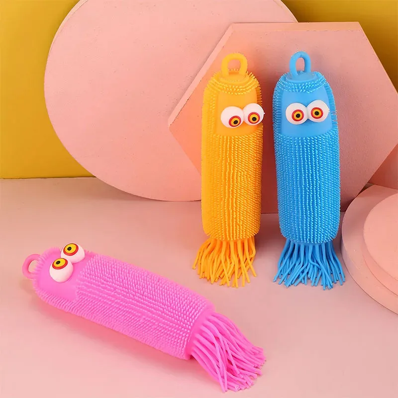 

TEMIKIDS New Decompression Toy Cartoon Protruding Eye Luminous Hair Ball Corn Insect Children Soft Glue Trick Vent Toy Color Ran