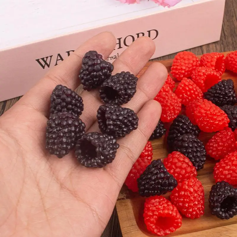 10Pcs Artificial Fruit Simulation Raspberry Model PVC Fake Food Crafts Ornament Fruit Shop Window Display Props DIY Cake Decor