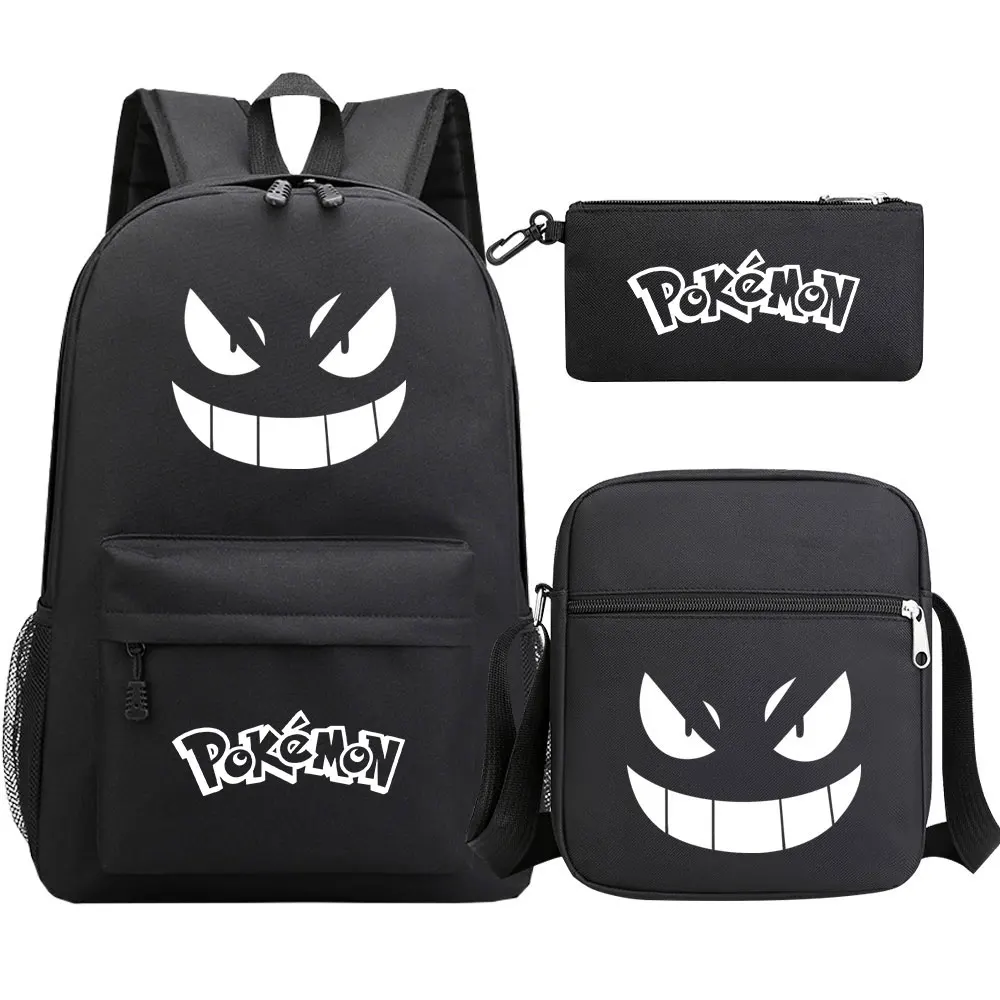 Pokemon Pikachu Backpack 3pcs Women Men Backpack Travel Bag Schoolbag for Teens Girls Boys Solid Color Laptop Mochila