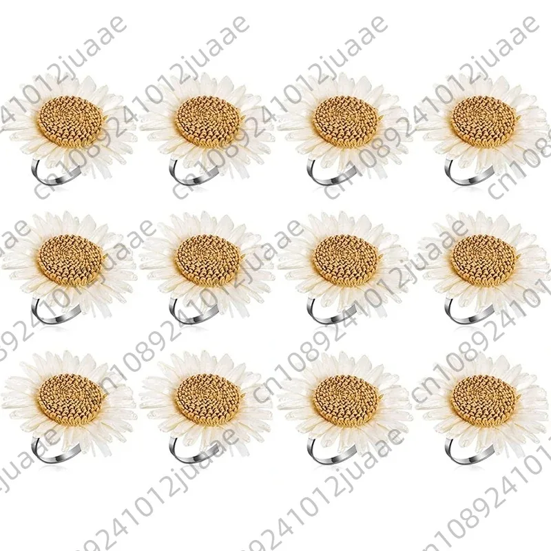 12Pcs Flower Napkin Rings, Floral Napkin Rings Sunflower Napkin Holder Daisy Serviette Buckles Holder For Table Decor