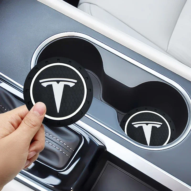 Car Anti Slip Coaster Water Cup Slot Non-Slip Cushion For Tesla Model 3 Model X S 2016-2023 Model Y Decals TM3 TMX Accessories