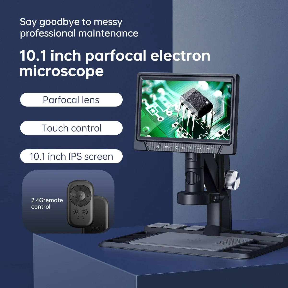 1600X Continuous Zoom Digital Microscope 10 Inch HD LCD Display Portable Measuring Electron Microscope for PCB Board