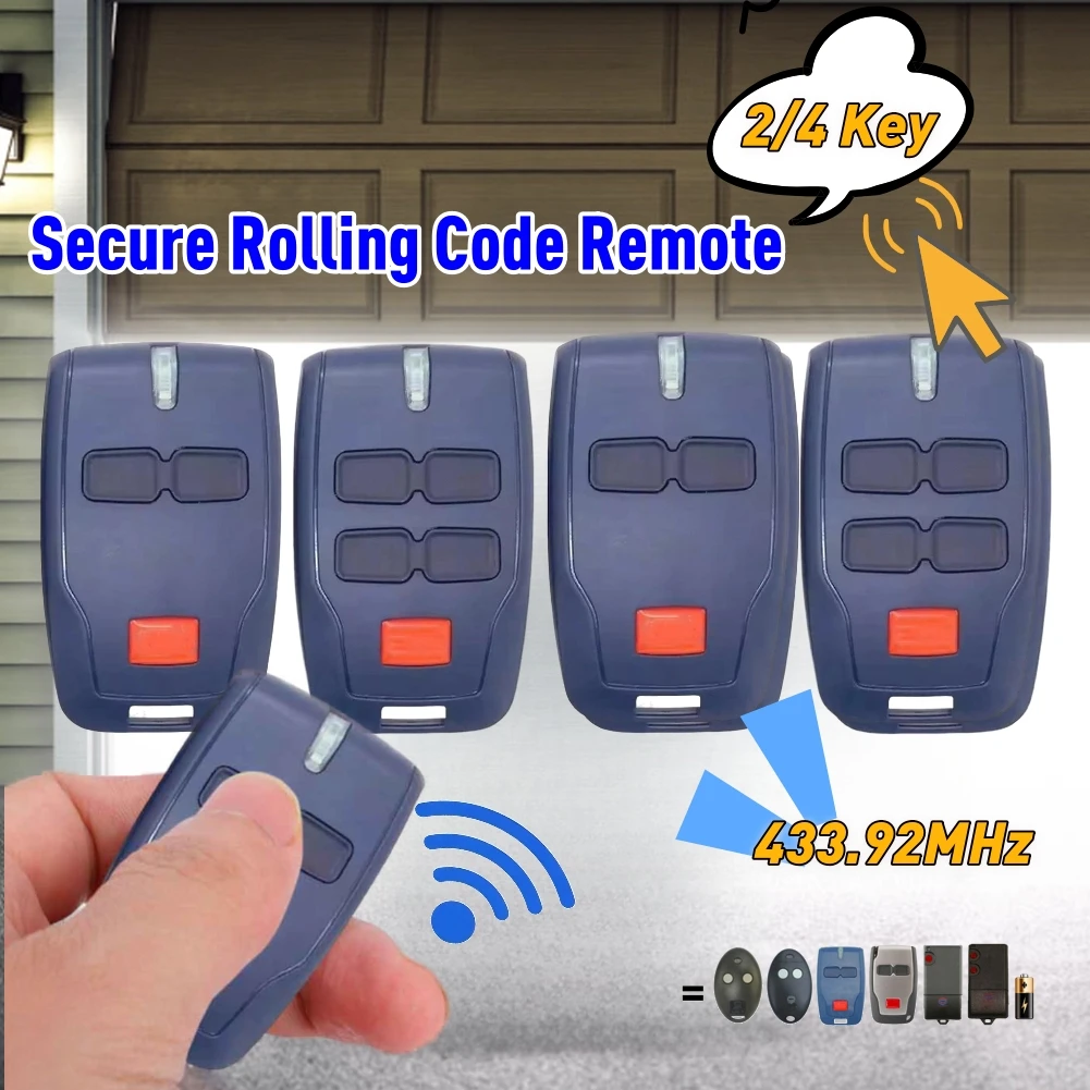 2/4 키 도어 리모컨 433.92MHz 롤링 코드 보안 리모컨 자체 검색 BFT 롤링 코드 차고 문 오프너 1/2개