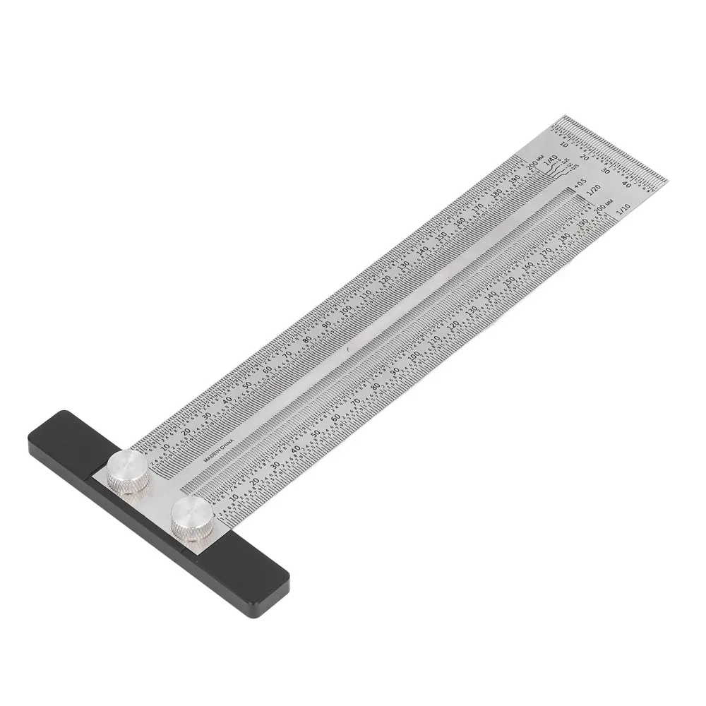 Silver Woodworking Marking Ruler Stainless Steel Measuring Length 200mm Measuring Gauge Carpenter T Ruler Industrial Layouts