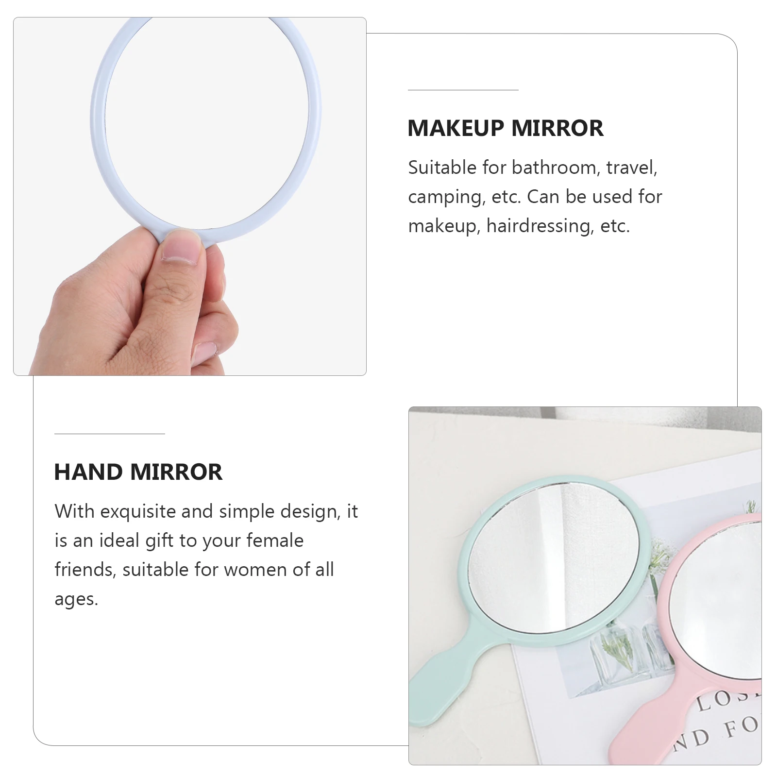 

5Pcs Handheld Travel Mirror Princess Style Compact Makeup Mirror for Bathroom Hairdressing on-The-Go Use Daily Essential