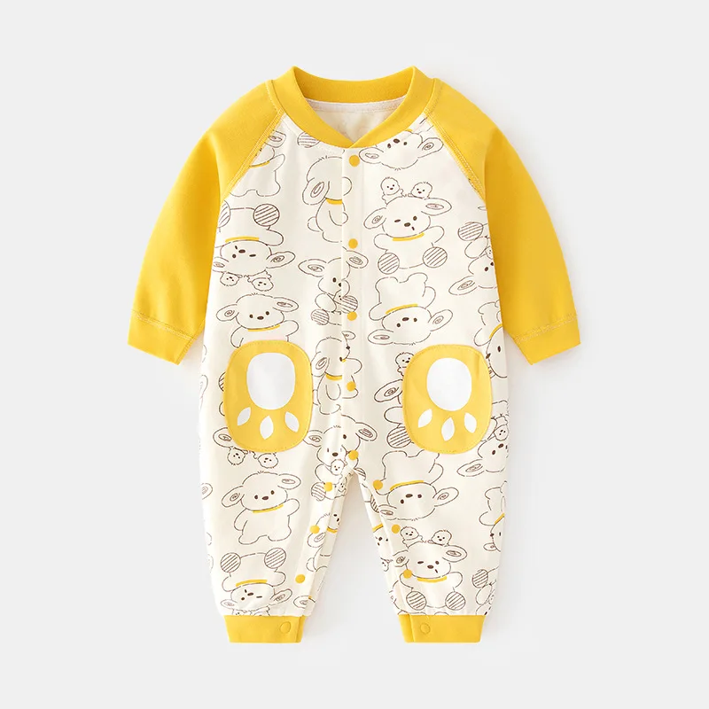 

Детский комбинезон для новорожденных на весну и осень, бесшовный, с длинным рукавом, домашний, из чистого хлопка, с принтом, для младенцев и детей