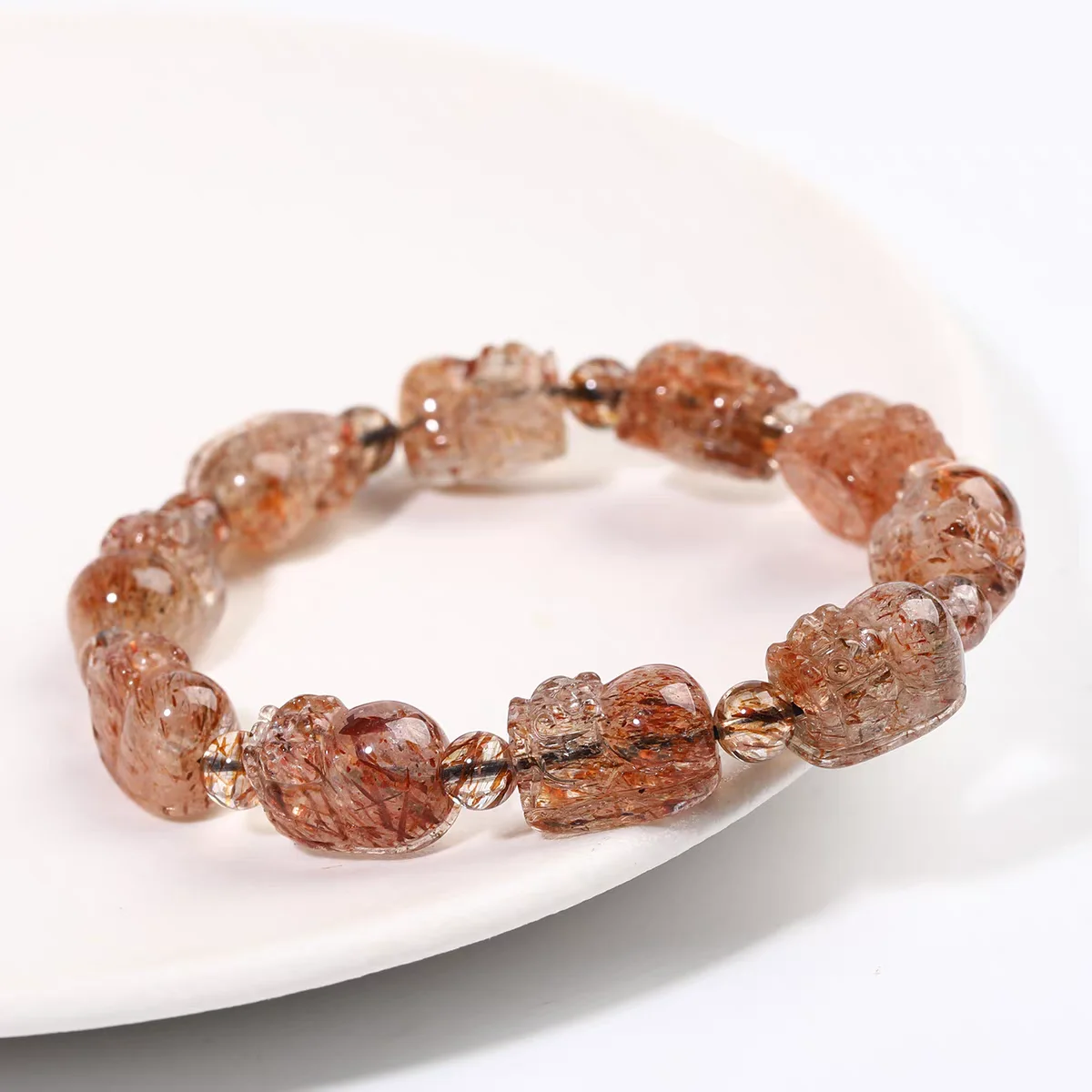 Natural Black Copper Super Seven 7 Rutilated Quartz Bracelet Woman Man 9.5mm Clear Round Beads Stretch Pi Xiu Carved  AAAAA