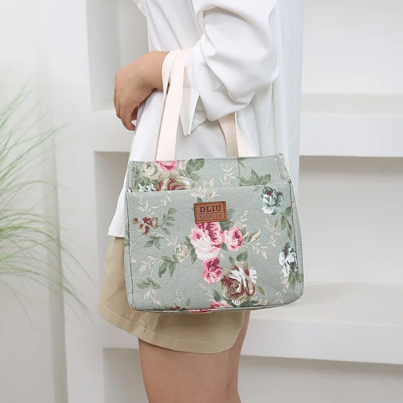 

Aesthetic Floral Print Lunch Bag Insulated Large Capacity Bento Bag Thermal Cooler Handbag For School Work, Travel Picnic