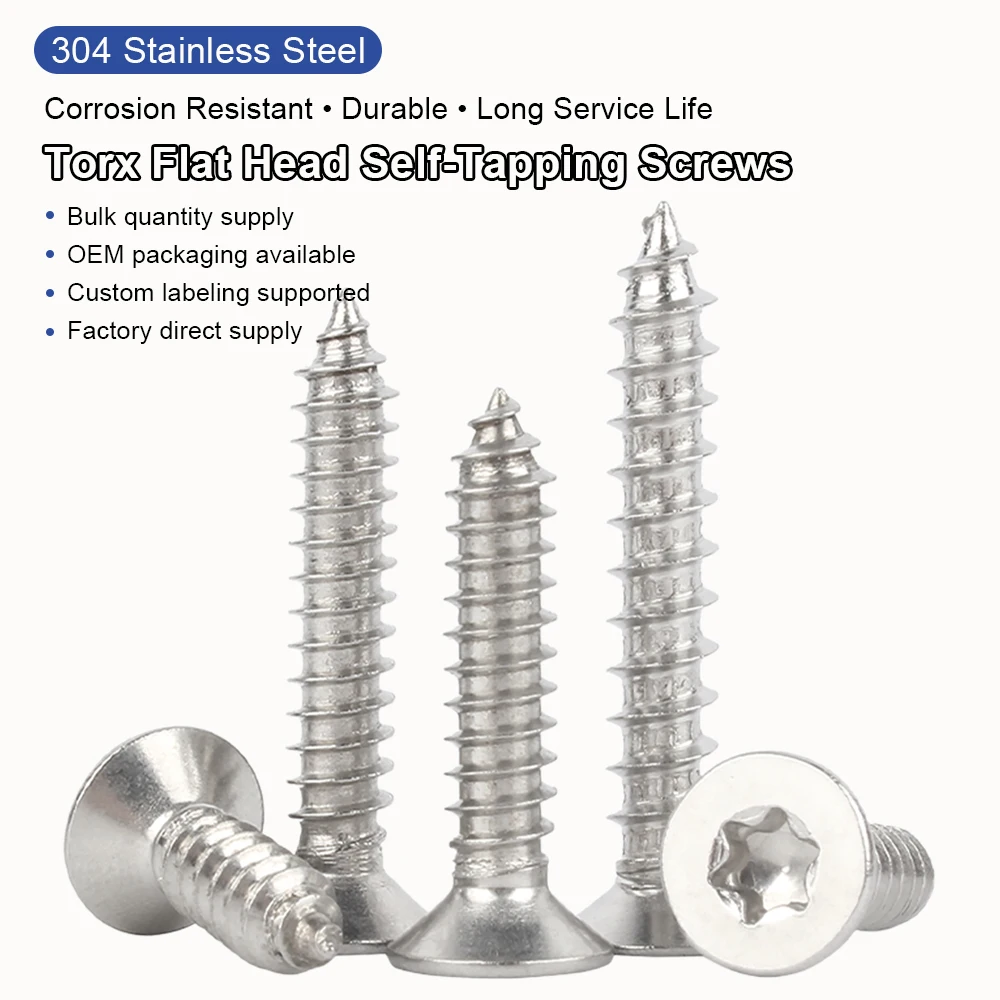 NINDEJIN Six Lobe Torx Flat Countersunk Head Self Tapping Screw M2 M2.3 M2.6 M3M3.5 M4 M5 M6 304 SS Star Flat Head Tapping Screw