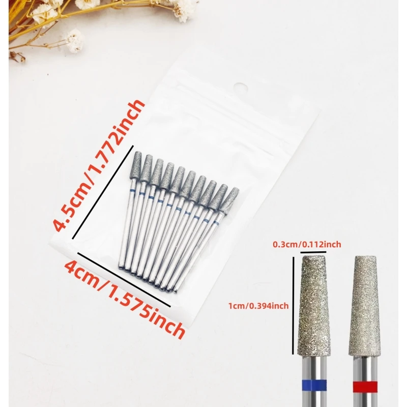 10 قطعة/المجموعة الماس مسمار مثقاب مجموعة مسمار الماس قاطعة المطحنة ل مانيكير 3/32 "دغ ملف الأظافر الكهربائية أداة إزالة الجلد الميت #2