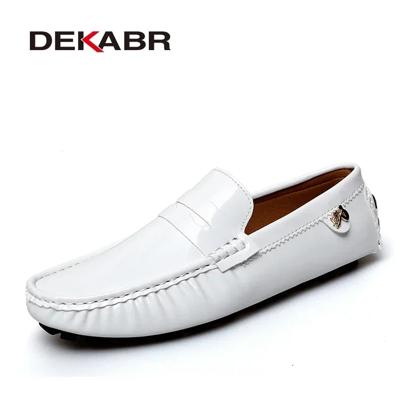 DEKABR New Men Casual Shoes Slip-on High Quality Pu Leather Glossy Loafers Fashion Footwear Designer Breathable Driving Shoes