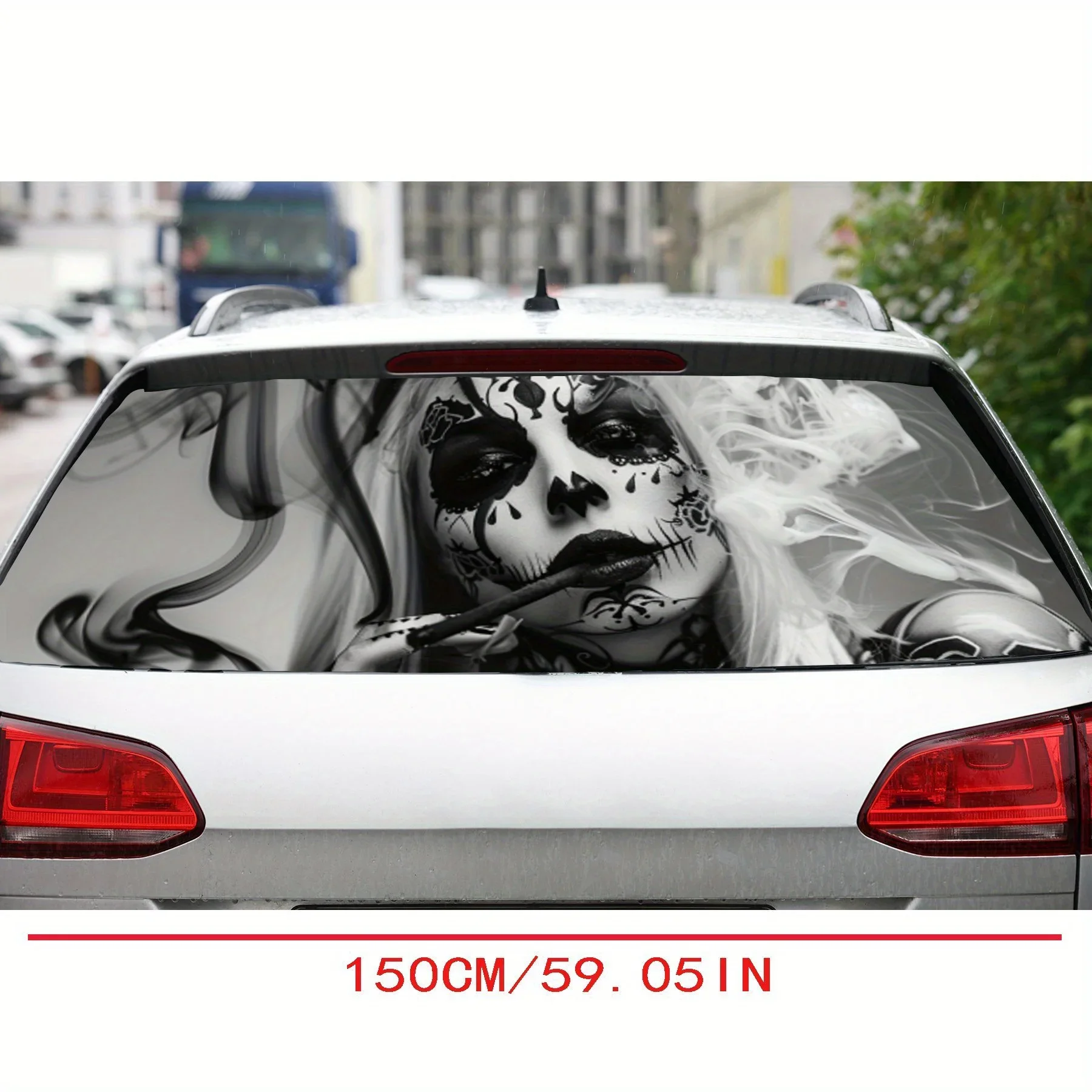 Mysterious Smoke Woman PVC Perforated Car Vinyl Wraps, Privacy Enhancing Design for Rear Window, Car Rear Windshield Sticker for