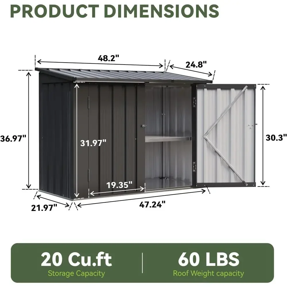 All-Weather Outdoor Storage Cabinet, 20 Cu.ft Metal Shed with Lockable Door, Black 4x2T