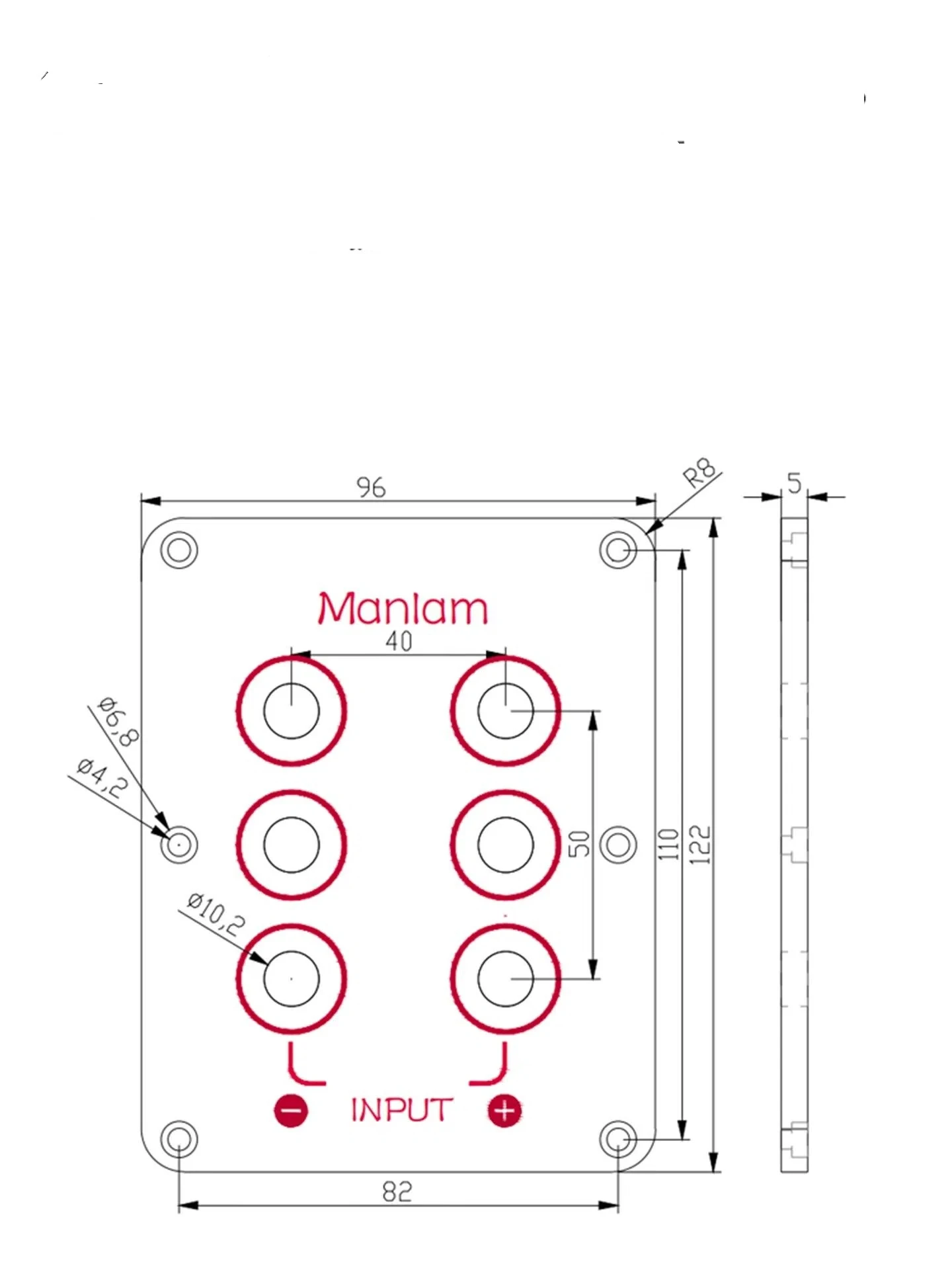 1 Stück GHXAMP 6-Positionen Schwarzes Quadratisches Lautsprecherklemmen-Panel, Voll-Messing-Bindungsklemmen für DIY-Audio, 122x96mm – Detail 1