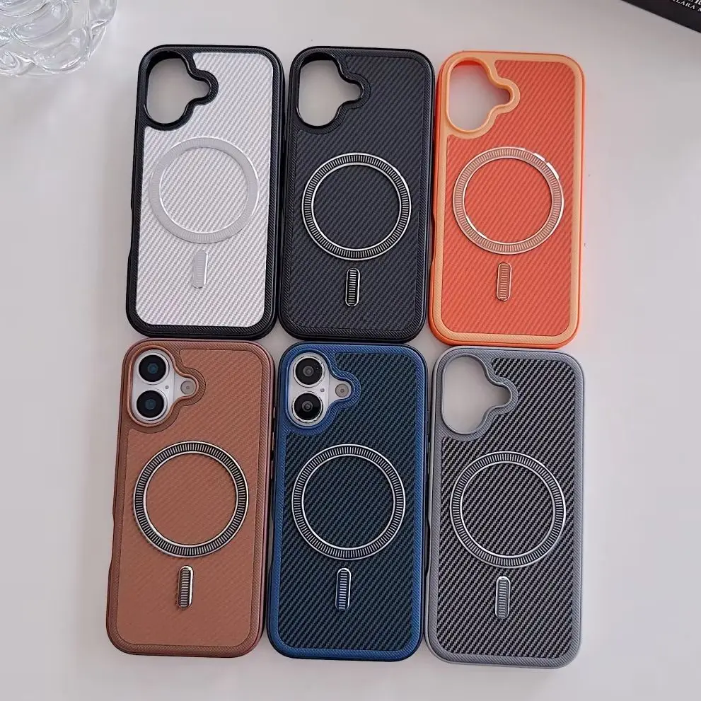 Carbon Fiber PU Leather Texture For Magsafe Magnetic Case For iPhone 18 17 16 15 14 13 Pro Max Hybrid Bumper Armor Phone Cover view 6