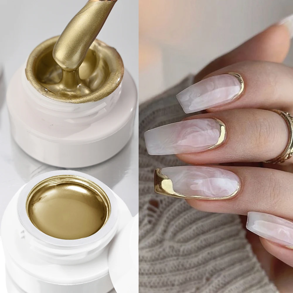 

5g-Net Metallic Painting Gel Golden Mirror Effect Nail Polish Silver/Gold/Rose Super Bright Drawing Line French Nail Art Varnish