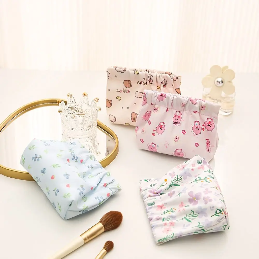 INS Oxford Cloth Leaf Spring Bag Floral Flower Print Cosmetic Bag Coin Bags Jewelry Storage Bag Self-closing Makeup Bag Outdoor