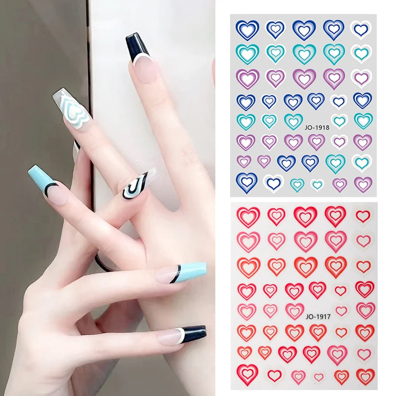 1 folha de coração vermelho amor adesivos de unhas 3d auto-adesivo gradiente amor slider múltiplo cor gradiente coração acessórios de unhas adesivo