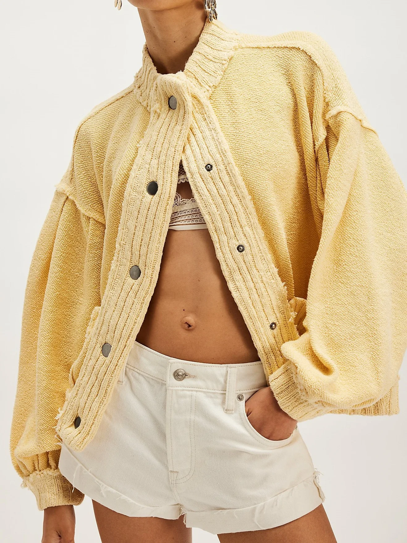 

Вязаный кардиган для женщин, однотонный свитер с рукавами-фонариками и высоким воротником, шикарное однобортное вязаное пальто, осенняя новая женская верхняя одежда