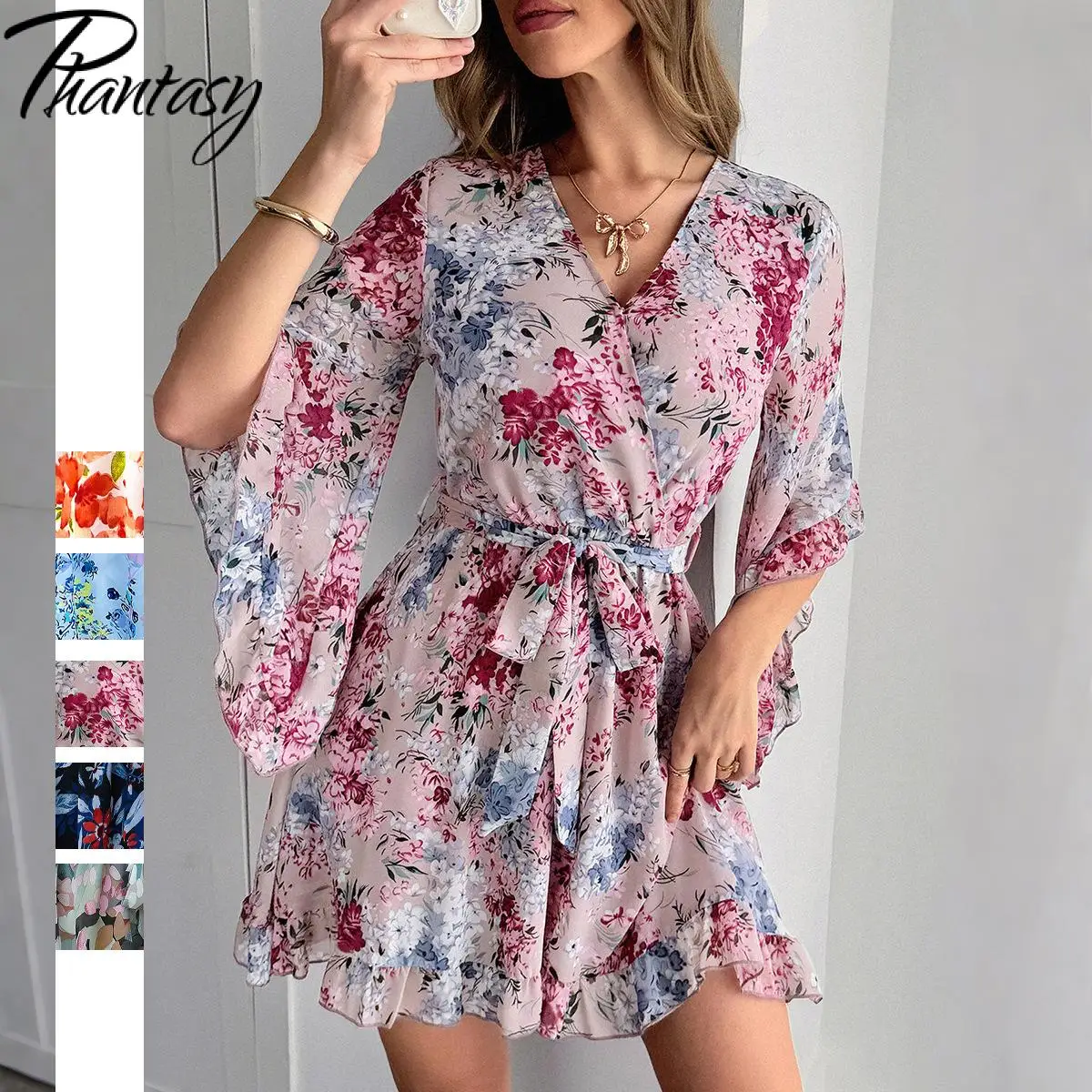 Phantasy Women Boho Beach Dresses Casual Simple Style Sexy V Neck Floral Strap Skirt Dress Women's Clothing 2025 Summer
