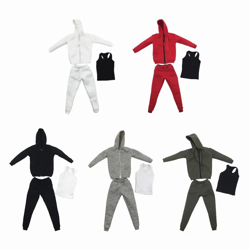 1/6 Scale Male Hoodie Sweatshirt Trousers Vest Dolls Clothes Suit fit for 12