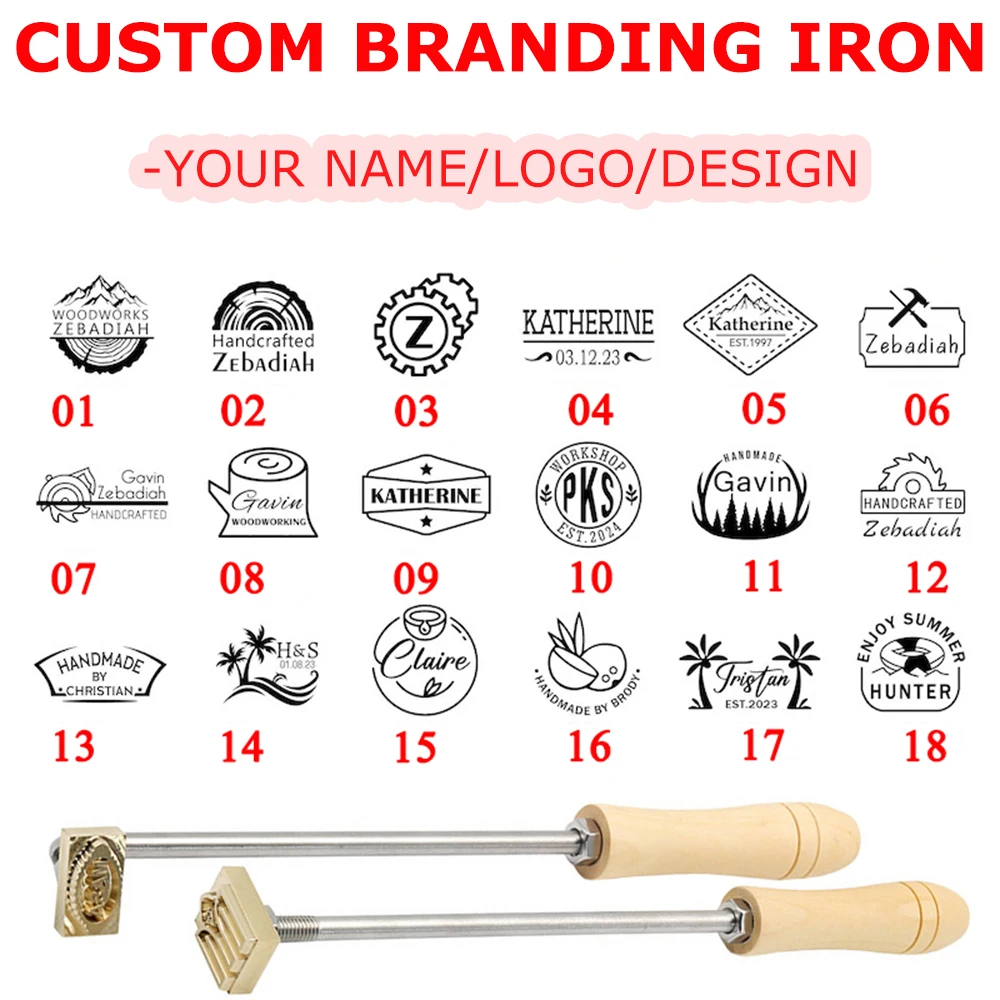 

Personalized Branding Iron Stamps Logo Custom Coconut Stamps Bend/Straight Handle for DIY Wood Leather Gift Custom Crafting