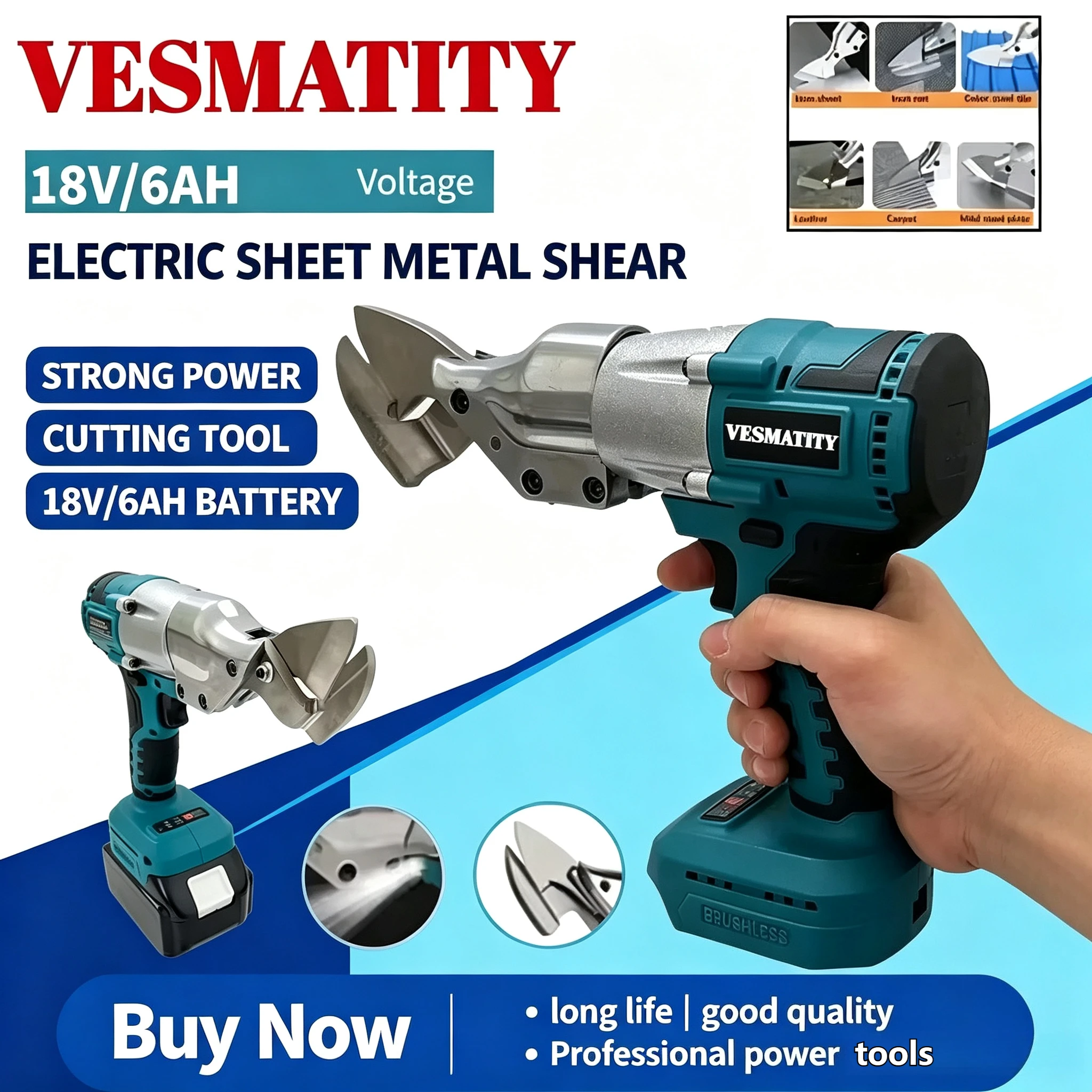 Original Electric Scissors Rechargeable Cordless Iron Sheet Scissors Cutting Tools Metal Sheet Shear For 18V-20V Battery