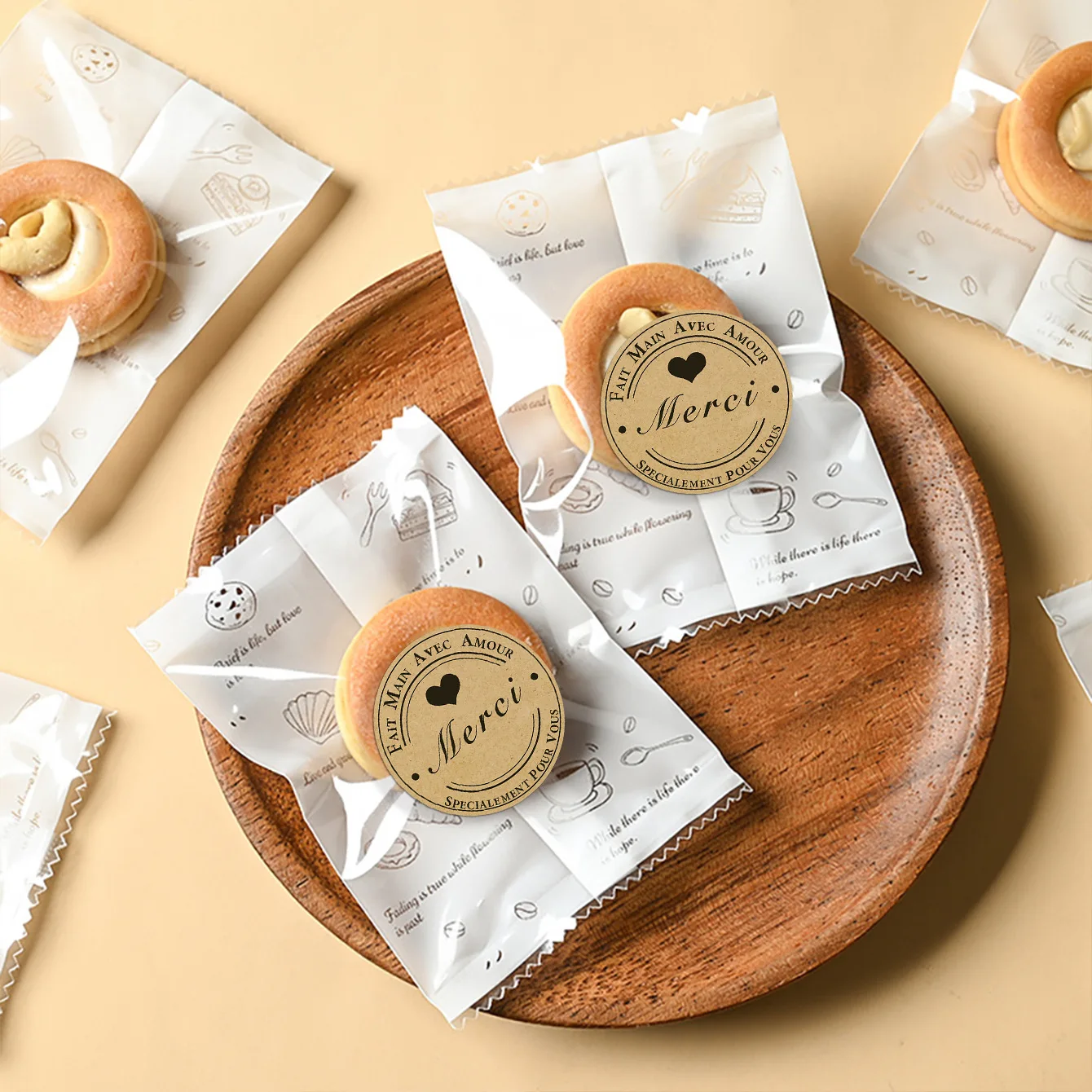 500 قطعة ميرسي كرافت ملصق الفرنسية شكرا لك Fait الرئيسية Avec Amour لتقوم بها بنفسك متعددة الوظائف ورقة التسمية لاصق هدية لواصق الختم #5