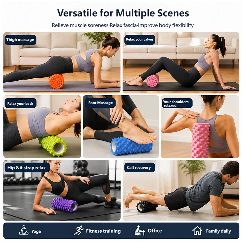 EVA Foam Roller with PVC Core 33/45cm Spiky Massage Roller Deep Tissue Muscle Release Fitness Yoga Column Multi‑Color