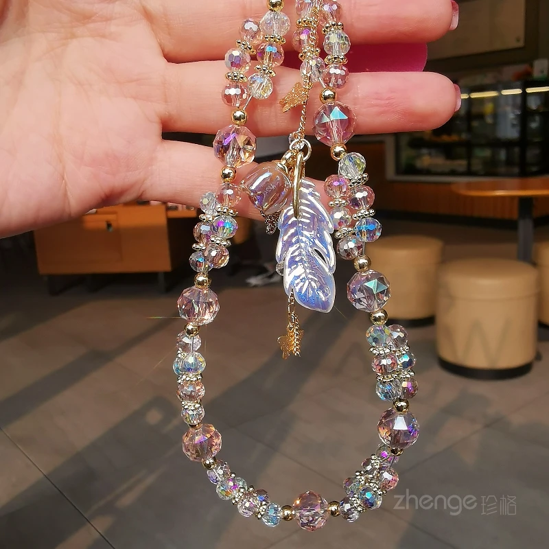 Sweet Clear Crystal Bracelet Boutique Hand Fashion Small Fresh Mobile Cute Phone Lanyard Short Hand Lift Wrist Pendant Bracelet