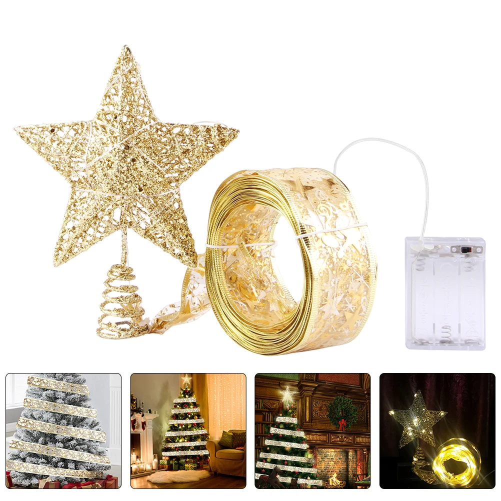 

Treetop Christmas Topper Lighted Decoration Star Shaped Party Holiday Home Decor Ribbon Light Iron No Needed