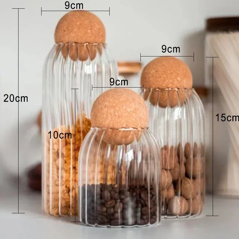 Cork Stopper Transparent Glass Sealed jar High Borosilicate Glass can Kitchen Food Tea Candy Coffee Beans spices Storage Tank