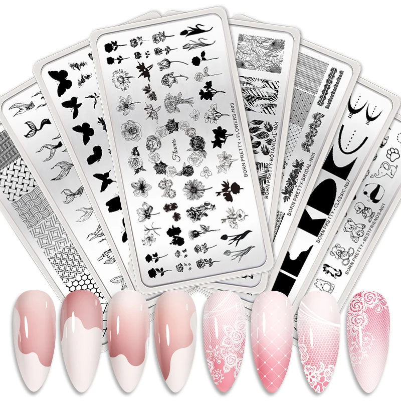 BORN PRETTY Auoras Floral Line Nail Art Templates Animal Butterfly Flower Leaves Nail Stamping Plates Printing  Manicure Tools