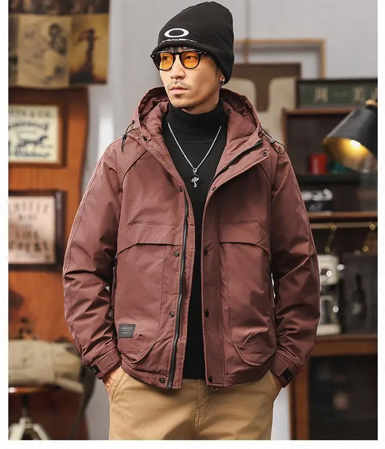 Outono inverno masculino engrossado acolchoado jaqueta workwear ao ar livre casacos com capuz solto-ajuste casual jaqueta corta-vento com forro de algodão