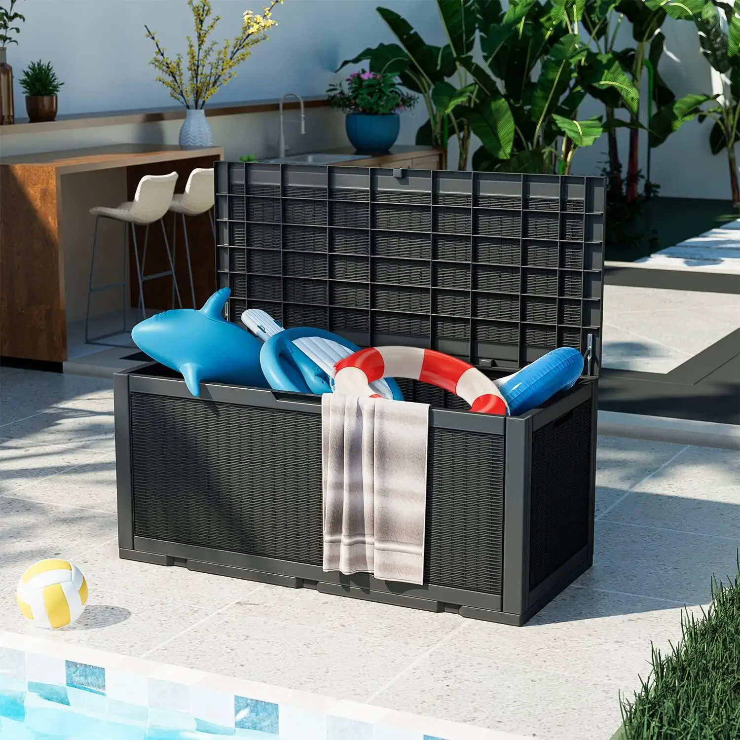 Imagem -06 - Multifuncional Waterproof Deck Storage Box Banco ao ar Livre com Keyhole Jardim Interior Piscina e Pátio Armazenamento