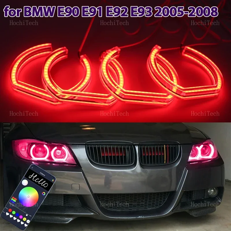 

RGB colorful Angel Eyes Rings Led APP control Headlight DTM DRL for BMW 3 Series E90 E91 Pre-LCI 2005-2008 Xenon headlights