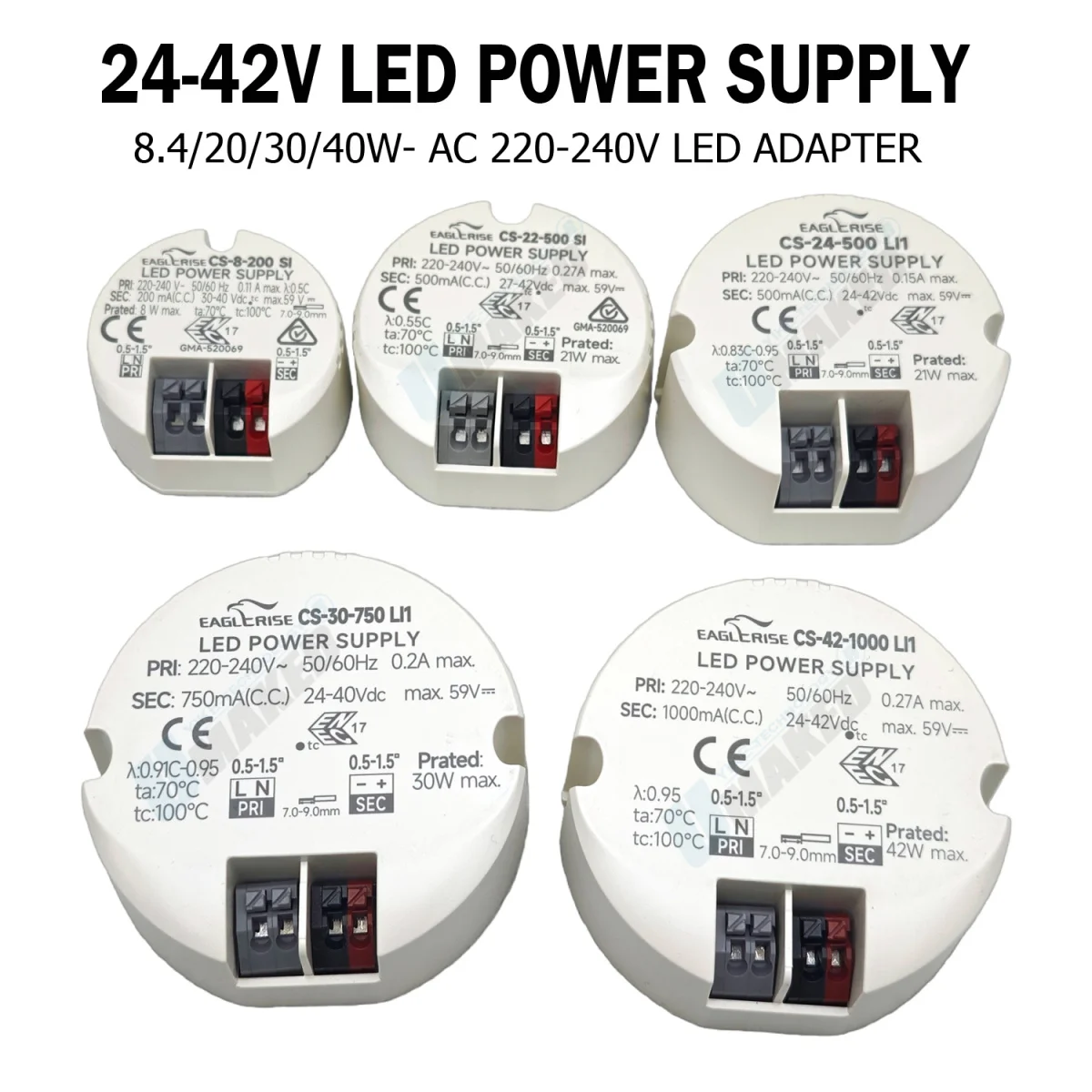 5pcs 8.4W 20W 30W40W LED power supply 24-40V led transformer adapter Plastic shell led driver, External driver diy for downlight