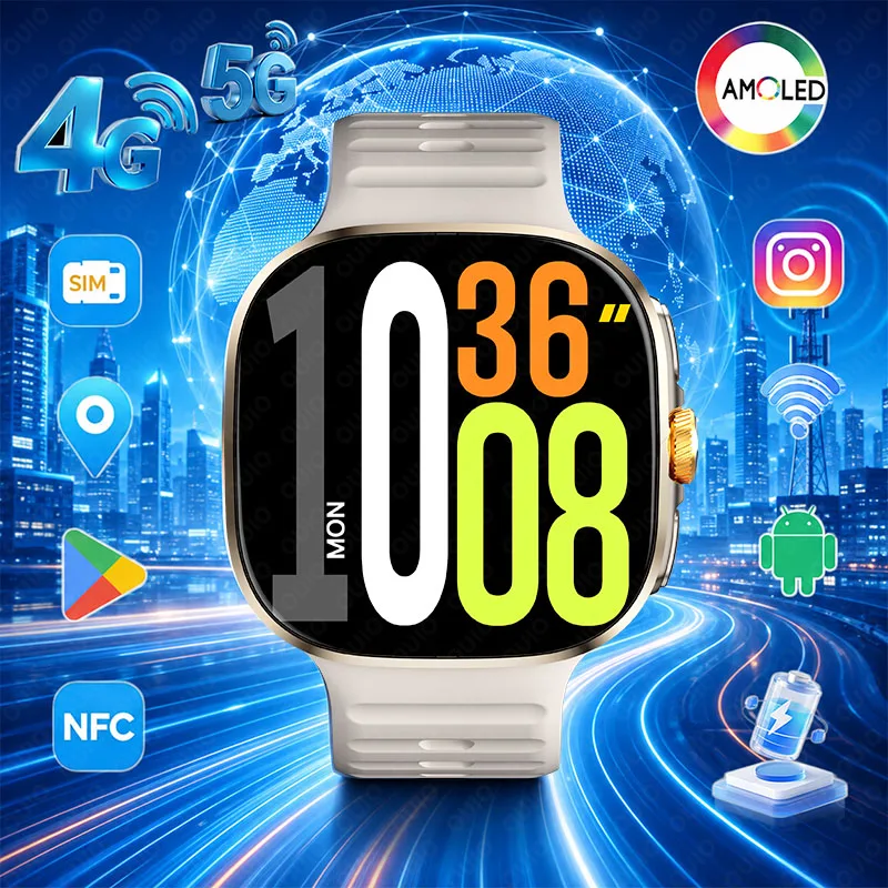 New 4G 5G SIM Card Smart Watch Rotating Camera Small NFC GPS WiFi 2.4 Inch AMOLED Fast Internet 16+1256GB Voice Call Smart Watch