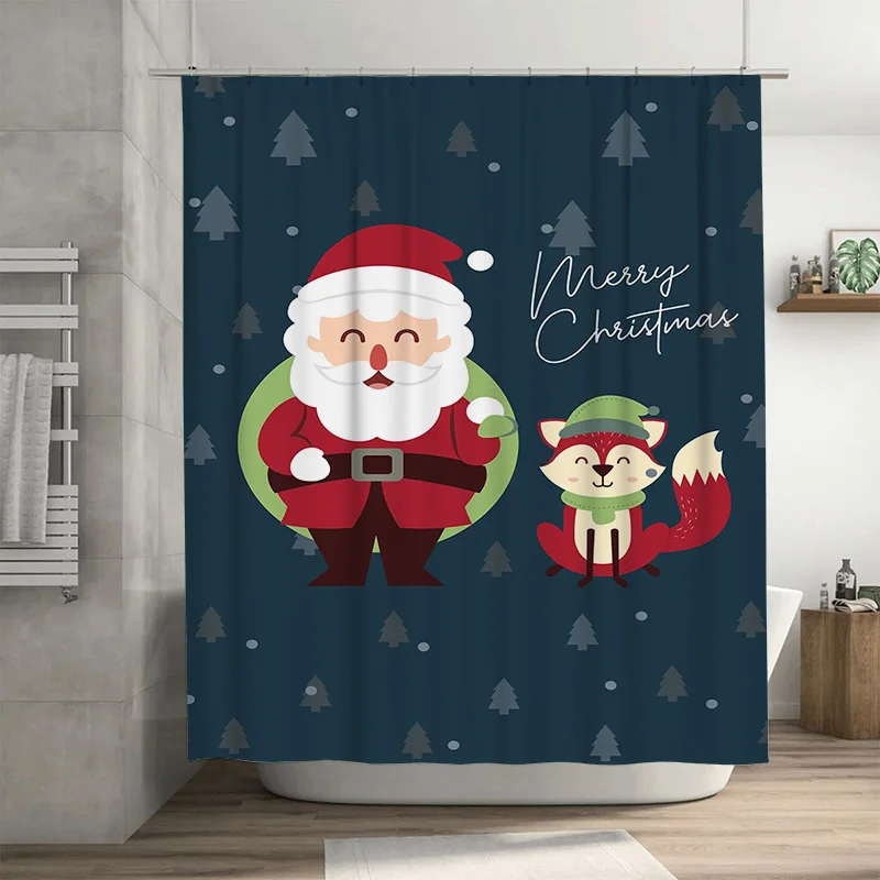 

TuniuFestive Christmas Shower Curtain Cute Reindeer Design Waterproof Bathroom Decor Holiday Home Accent Merry Xmas Gift Funny H