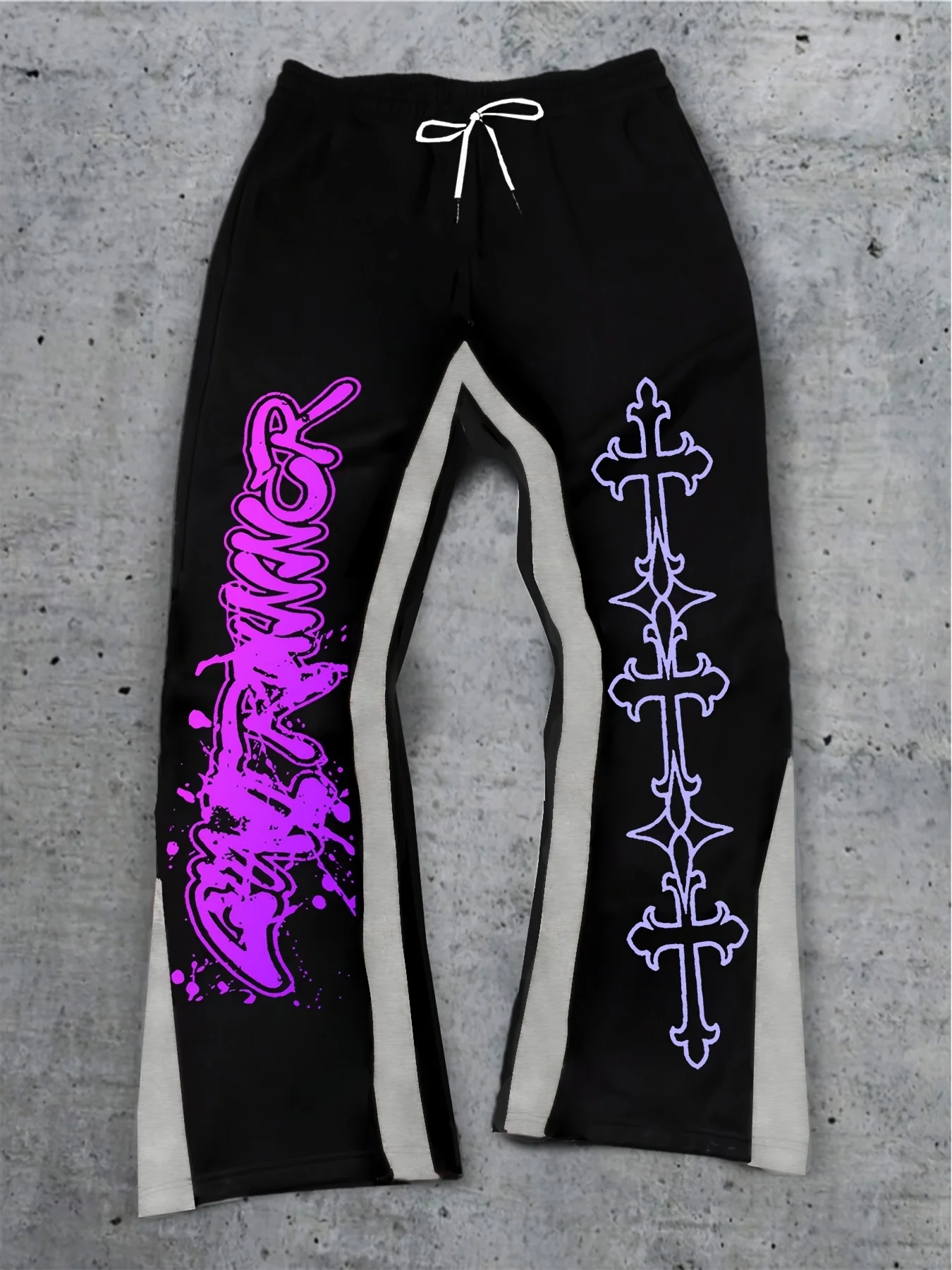 

Y2k Flared Pants Black Unisex Fashion Purple Cross Letters Pattern Y2K Printing Pants Casual Hiphop Streetwear Trendy Trousers