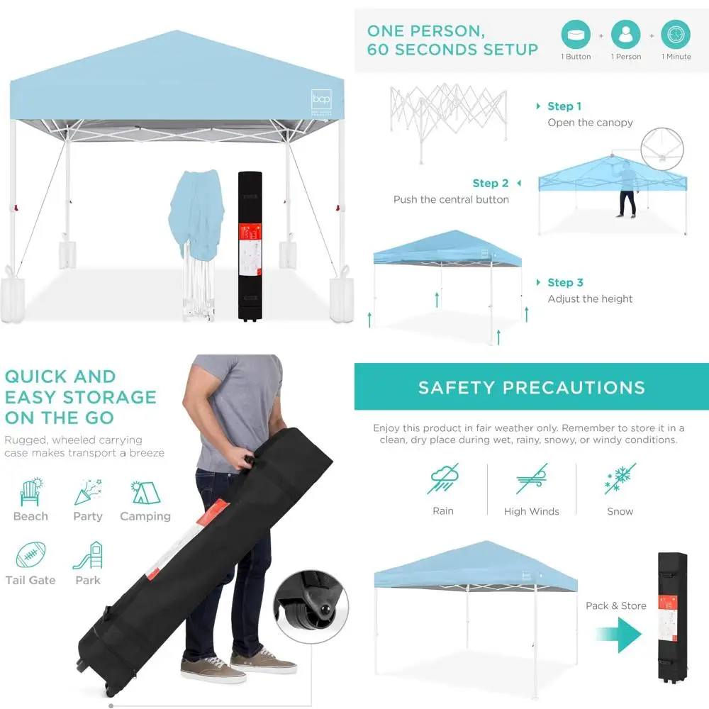

Instant Portable 1-Person Pop Up Canopy Tent 10x10ft with Easy Setup, Carrying Case, and 4 Weight Bags for Outdoor Shelter