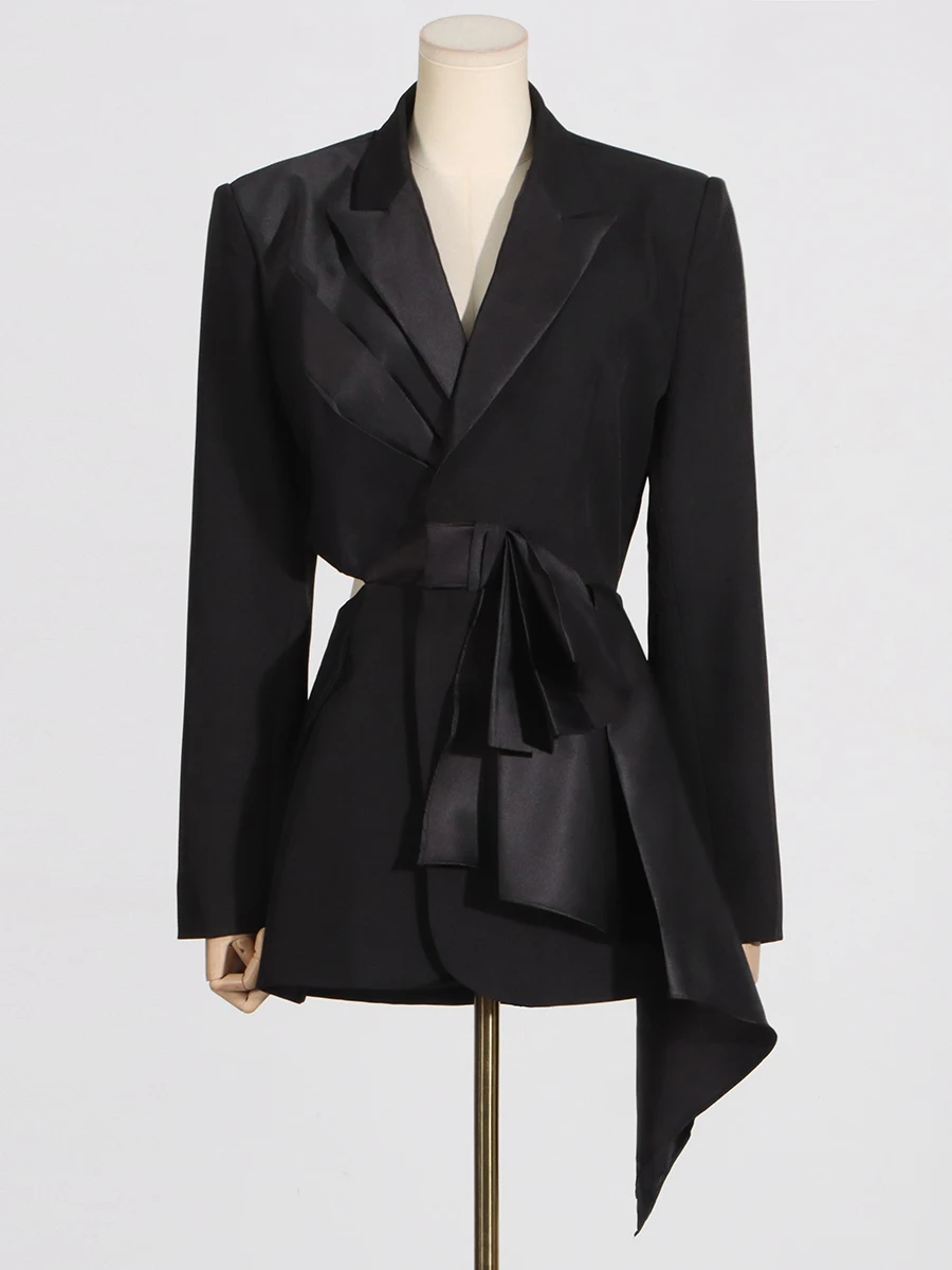 CHICEVER-Blazer avec nœud papillon 3D pour femme, col cranté, manches longues, ourlet irrégulier, blazers amincissants, épissé solide, découpé, chic